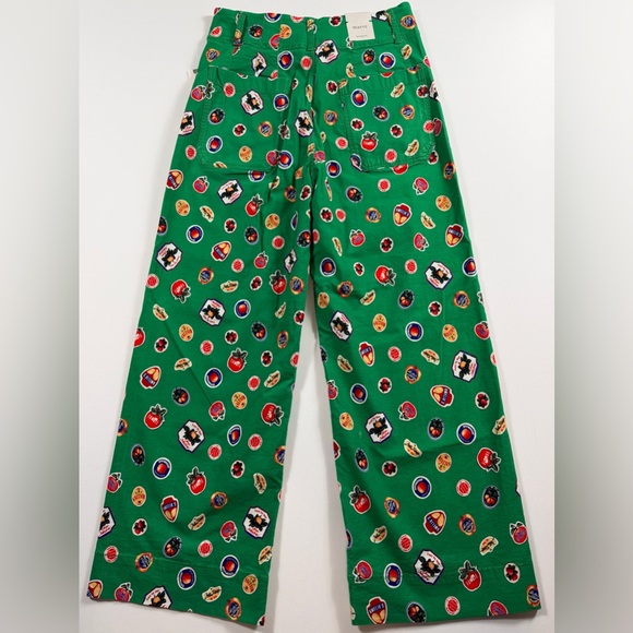 Anthropologie Maeve Colette Fruit Print Cropped Wide Leg Pants Green Size 28 NWT - Picture 5 of 15